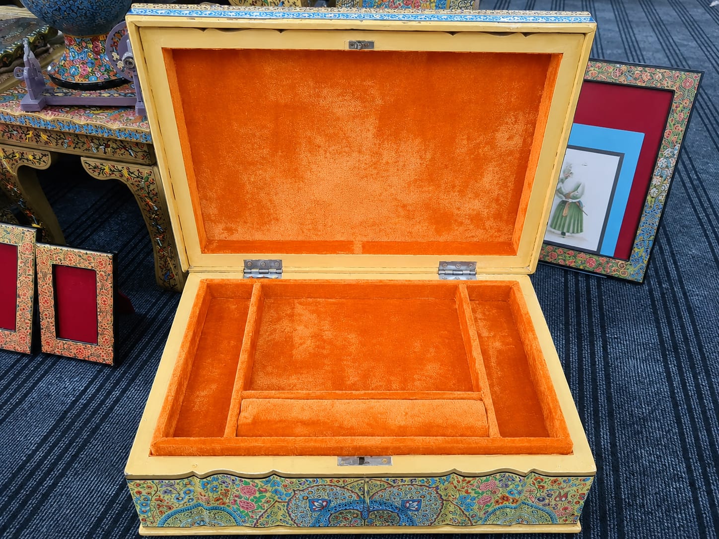 Hand Painted Paper Mache Treasure Box, Handmade Paper Mache Jewelry Box 
